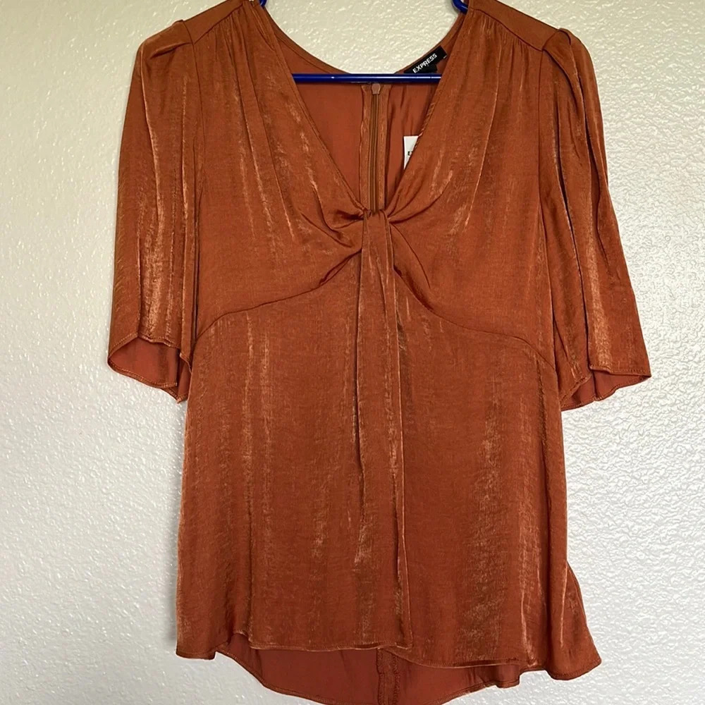 Express Womens 1/2 Sleeve Zippered Back Brown Blouse‎ Size Small